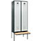 Kleiderspind C+P Evolo Plus, 2 Abteile à 400 mm Breite, schwebende Sitzbank, B 800 x T 815 x H 2120 mm, Zylinder, anthrazitgrau/lichtgrau