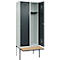 Kleiderspind C+P Evolo Plus, 2 Abteile à 400 mm Breite, schwebende Sitzbank, B 800 x T 815 x H 2120 mm, Zylinder, lichtgrau/anthrazitgrau