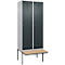 Kleiderspind C+P Evolo Plus, 2 Abteile à 400 mm Breite, schwebende Sitzbank, B 800 x T 815 x H 2120 mm, Zylinder, weißaluminium/anthrazitgrau