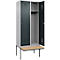 Kleiderspind C+P Evolo Plus, 2 Abteile à 400 mm Breite, schwebende Sitzbank, B 800 x T 815 x H 2120 mm, Zylinder, weißaluminium/anthrazitgrau
