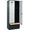 Kleiderspind C+P Evolo Plus, 2 Abteile à 400 mm Breite, Sockel, schwebende Sitzbank, B 800 x T 815 x H 1950 mm, Zylinder, anthrazitgrau/lichtgrau