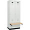 Kleiderspind C+P Evolo Plus, 2 Abteile à 400 mm Breite, Sockel, schwebende Sitzbank, B 800 x T 815 x H 1950 mm, Zylinder, lichtgrau/lichtgrau