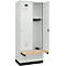 Kleiderspind C+P Evolo Plus, 2 Abteile à 400 mm Breite, Sockel, schwebende Sitzbank, B 800 x T 815 x H 1950 mm, Zylinder, lichtgrau/lichtgrau