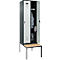 Kleiderspind C+P Evolo Plus, 2 Abteile mit je 300 mm Breite, Unterbau-Sitzbank, B 600 x T 815 x H 2120 mm, Drehriegel, anthrazitgrau/lichtgrau