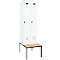 Kleiderspind C+P Evolo Plus, 2 Abteile mit je 300 mm Breite, Unterbau-Sitzbank, B 600 x T 815 x H 2120 mm, Drehriegel, verkehrsweiss/verkehrsweiss