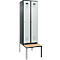 Kleiderspind C+P Evolo Plus, 2 Abteile mit je 300 mm Breite, Unterbau-Sitzbank, B 600 x T 815 x H 2120 mm, Zylinder, anthrazitgrau/lichtgrau