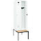 Kleiderspind C+P Evolo Plus, 2 Abteile mit je 300 mm Breite, Unterbau-Sitzbank, B 600 x T 815 x H 2120 mm, Zylinder, verkehrsweiss/verkehrsweiss