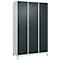 Kleiderspind C+P Evolo Plus, 3 Abteile, 400 mm Abteilbreite, mit Füßen, Anschlag rechts, B 1200 x T 500 x H 1950 mm, Drehriegel, lichtgrau/anthrazitgrau