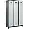Kleiderspind C+P Evolo Plus, 3 Abteile, 400 mm Abteilbreite, mit Füßen, Anschlag rechts, B 1200 x T 500 x H 1950 mm, Zylinder, anthrazitgrau/lichtgrau