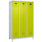 Kleiderspind C+P Evolo Plus, 3 Abteile, 400 mm Abteilbreite, mit Füßen, Anschlag rechts, B 1200 x T 500 x H 1950 mm, Zylinder, lichtgrau/clowngrün