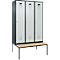 Kleiderspind C+P Evolo Plus, 3 Abteile, 400 mm Abteilbreite, mit untergebauter Sitzbank, B 1200 x T 815 x H 2120 mm, Zylinder, anthrazitgrau/lichtgrau