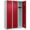 Kleiderspind C+P Evolo Plus, 3 Abteile, 400 mm breit, Zylinderschloss, Soft-Anschlag, B 1.200 x T 500 x H 1.850 m, lichtgrau/rubinrot