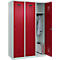 Kleiderspind C+P Evolo Plus, 3 Abteile, 400 mm breit, Zylinderschloss, Soft-Anschlag, B 1.200 x T 500 x H 1.850 m, lichtgrau/rubinrot