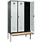 Kleiderspind C+P Evolo Plus, 3 Abteile à 400 mm Breite, schwebende Sitzbank, B 1200 x T 815 x H 2120 mm, Drehriegel, anthrazitgrau/lichtgrau
