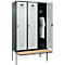 Kleiderspind C+P Evolo Plus, 3 Abteile à 400 mm Breite, schwebende Sitzbank, B 1200 x T 815 x H 2120 mm, Drehriegel, anthrazitgrau/lichtgrau