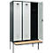 Kleiderspind C+P Evolo Plus, 3 Abteile à 400 mm Breite, schwebende Sitzbank, B 1200 x T 815 x H 2120 mm, Zylinder, anthrazitgrau/lichtgrau