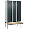 Kleiderspind C+P Evolo Plus, 3 Abteile à 400 mm Breite, schwebende Sitzbank, B 1200 x T 815 x H 2120 mm, Zylinder, lichtgrau/anthrazitgrau