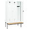 Kleiderspind C+P Evolo Plus, 3 Abteile à 400 mm Breite, schwebende Sitzbank, B 1200 x T 815 x H 2120 mm, Zylinder, verkehrsweiß/verkehrsweiß