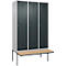 Kleiderspind C+P Evolo Plus, 3 Abteile à 400 mm Breite, schwebende Sitzbank, B 1200 x T 815 x H 2120 mm, Zylinder, weißaluminium/anthrazitgrau