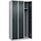 Kleiderspind C+P Evolo Plus, 3 Abteile, Anschlag rechts, Sicherheits-Drehriegel, B 900 x T 500 x H 1850 mm, weißaluminium/anthrazitgrau