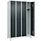 Kleiderspind C+P Evolo Plus, 4 Abteile, 300 mm Abteilbreite, mit Füßen, Anschlag rechts, Drehriegel, B 1200 x T 500 x H 1950 mm, lichtgrau/anthrazitgrau