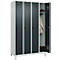 Kleiderspind C+P Evolo Plus, 4 Abteile, 300 mm Abteilbreite, mit Füßen, Anschlag rechts, Drehriegel, B 1200 x T 500 x H 1950 mm, lichtgrau/anthrazitgrau