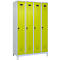Kleiderspind C+P Evolo Plus, 4 Abteile, 300 mm Abteilbreite, mit Füßen, Anschlag rechts, Drehriegel, B 1200 x T 500 x H 1950 mm, lichtgrau/clowngrün