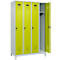 Kleiderspind C+P Evolo Plus, 4 Abteile, 300 mm Abteilbreite, mit Füßen, Anschlag rechts, Drehriegel, B 1200 x T 500 x H 1950 mm, lichtgrau/clowngrün