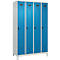 Kleiderspind C+P Evolo Plus, 4 Abteile, 300 mm Abteilbreite, mit Füßen, Anschlag rechts, Drehriegel, B 1200 x T 500 x H 1950 mm, lichtgrau/lichtblau