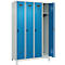 Kleiderspind C+P Evolo Plus, 4 Abteile, 300 mm Abteilbreite, mit Füßen, Anschlag rechts, Drehriegel, B 1200 x T 500 x H 1950 mm, lichtgrau/lichtblau