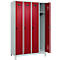Kleiderspind C+P Evolo Plus, 4 Abteile, 300 mm Abteilbreite, mit Füßen, Anschlag rechts, Drehriegel, B 1200 x T 500 x H 1950 mm, lichtgrau/rubinrot