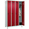 Kleiderspind C+P Evolo Plus, 4 Abteile, 300 mm Abteilbreite, mit Füßen, Anschlag rechts, Drehriegel, B 1200 x T 500 x H 1950 mm, lichtgrau/rubinrot
