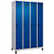 Kleiderspind C+P Evolo Plus, 4 Abteile, 300 mm Abteilbreite, mit Füßen, Anschlag rechts, Drehriegel, B 1200 x T 500 x H 1950 mm, weißaluminium/enzianblau