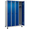 Kleiderspind C+P Evolo Plus, 4 Abteile, 300 mm Abteilbreite, mit Füßen, Anschlag rechts, Drehriegel, B 1200 x T 500 x H 1950 mm, weißaluminium/enzianblau