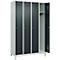Kleiderspind C+P Evolo Plus, 4 Abteile, 300 mm Abteilbreite, mit Füßen, Anschlag rechts, Zylinder, B 1200 x T 500 x H 1950 mm, lichtgrau/anthrazitgrau