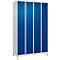 Kleiderspind C+P Evolo Plus, 4 Abteile, 300 mm Abteilbreite, mit Füßen, Anschlag rechts, Zylinder, B 1200 x T 500 x H 1950 mm, lichtgrau/enzianblau