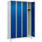 Kleiderspind C+P Evolo Plus, 4 Abteile, 300 mm Abteilbreite, mit Füßen, Anschlag rechts, Zylinder, B 1200 x T 500 x H 1950 mm, lichtgrau/enzianblau
