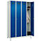 Kleiderspind C+P Evolo Plus, 4 Abteile, 300 mm Abteilbreite, mit Füßen, Anschlag rechts, Zylinder, B 1200 x T 500 x H 1950 mm, lichtgrau/enzianblau