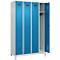 Kleiderspind C+P Evolo Plus, 4 Abteile, 300 mm Abteilbreite, mit Füßen, Anschlag rechts, Zylinder, B 1200 x T 500 x H 1950 mm, lichtgrau/lichtblau