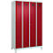 Kleiderspind C+P Evolo Plus, 4 Abteile, 300 mm Abteilbreite, mit Füßen, Anschlag rechts, Zylinder, B 1200 x T 500 x H 1950 mm, lichtgrau/rubinrot