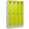 Kleiderspind C+P Evolo Plus, 4 Abteile, 300 mm Abteilbreite, mit Sockel, Anschlag rechts, B 1200 x T 500 x H 1950 mm, Drehriegel, lichtgrau/clowngrün