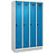 Kleiderspind C+P Evolo Plus, 4 Abteile, 300 mm Abteilbreite, mit Sockel, Anschlag rechts, B 1200 x T 500 x H 1950 mm, Drehriegel, lichtgrau/lichtblau