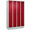 Kleiderspind C+P Evolo Plus, 4 Abteile, 300 mm Abteilbreite, mit Sockel, Anschlag rechts, B 1200 x T 500 x H 1950 mm, Drehriegel, lichtgrau/rubinrot