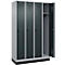 Kleiderspind C+P Evolo Plus, 4 Abteile, 300 mm Abteilbreite, mit Sockel, Anschlag rechts, B 1200 x T 500 x H 1950 mm, Drehriegel, weißaluminium/anthrazitgrau