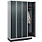 Kleiderspind C+P Evolo Plus, 4 Abteile, 300 mm Abteilbreite, mit Sockel, Anschlag rechts, B 1200 x T 500 x H 1950 mm, Drehriegel, weißaluminium/anthrazitgrau
