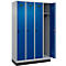 Kleiderspind C+P Evolo Plus, 4 Abteile, 300 mm Abteilbreite, mit Sockel, Anschlag rechts, B 1200 x T 500 x H 1950 mm, Drehriegel, weißaluminium/enzianblau