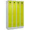 Kleiderspind C+P Evolo Plus, 4 Abteile, 300 mm Abteilbreite, mit Sockel, Anschlag rechts, B 1200 x T 500 x H 1950 mm, Zylinder, lichtgrau/clowngrün