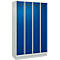 Kleiderspind C+P Evolo Plus, 4 Abteile, 300 mm Abteilbreite, mit Sockel, Anschlag rechts, B 1200 x T 500 x H 1950 mm, Zylinder, lichtgrau/enzianblau