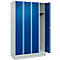 Kleiderspind C+P Evolo Plus, 4 Abteile, 300 mm Abteilbreite, mit Sockel, Anschlag rechts, B 1200 x T 500 x H 1950 mm, Zylinder, lichtgrau/enzianblau