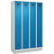 Kleiderspind C+P Evolo Plus, 4 Abteile, 300 mm Abteilbreite, mit Sockel, Anschlag rechts, B 1200 x T 500 x H 1950 mm, Zylinder, lichtgrau/lichtblau